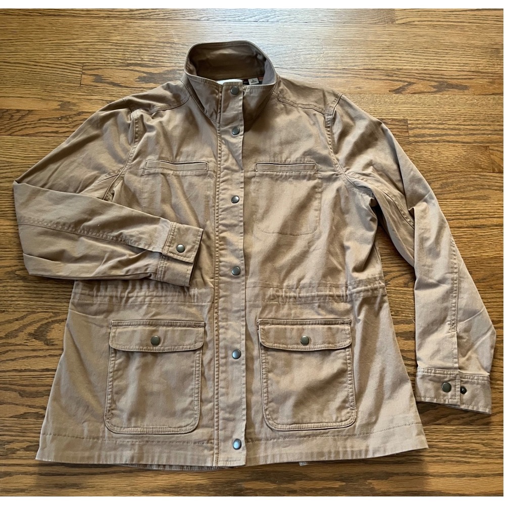LL Bean Women Utility Field Jacket Khaki Plaid Lined 502779 Large Regular